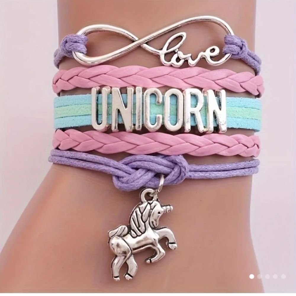 Leather‎ bracelet unicorn women's braided new d59